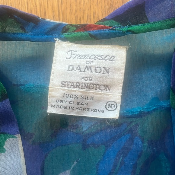 Vintage Francesca of Damon Silk Sequin Semi Sheer Blouse Size 10 Blue Black - Picture 8 of 8